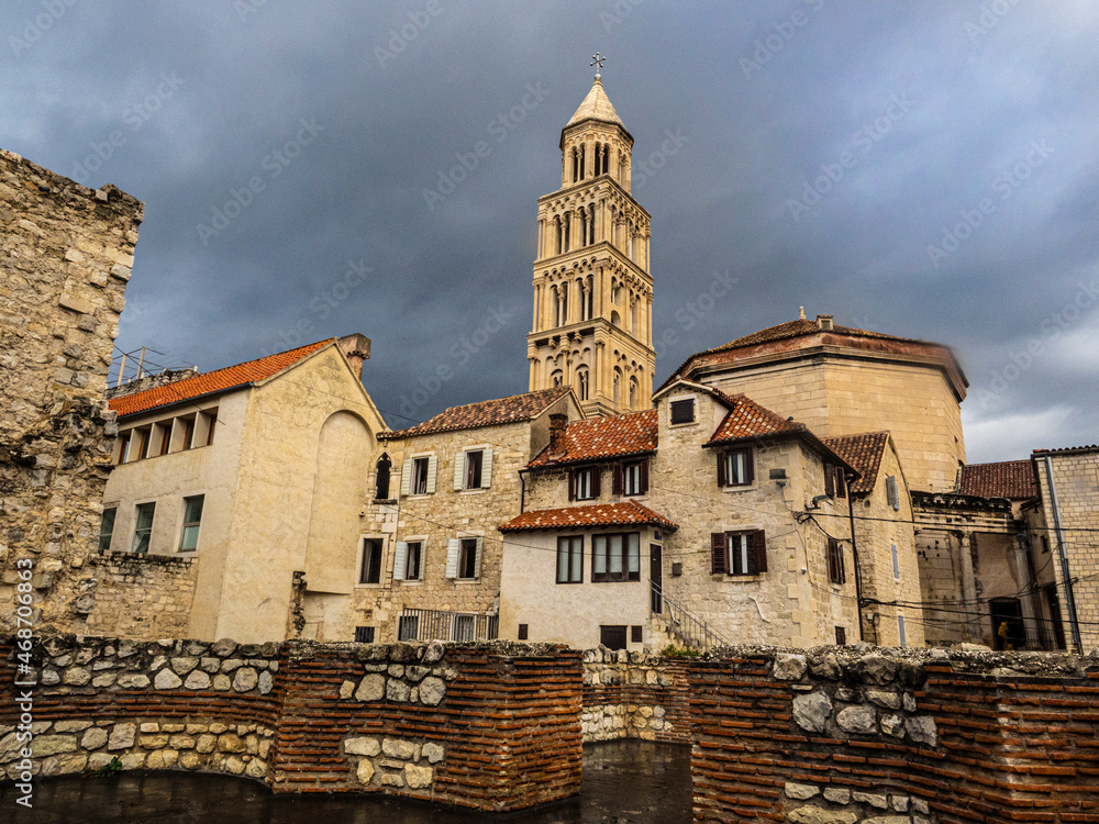 Early morning cityscape view of ancient buildings in Split, Croatia.