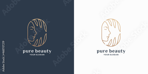 luxury pure beauty logo design. women face combination with leaf