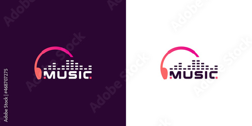 music logo design inspiration combination headphone and equalizer