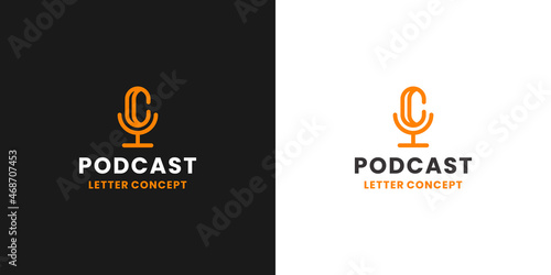 letter C with podcast microphone logo design