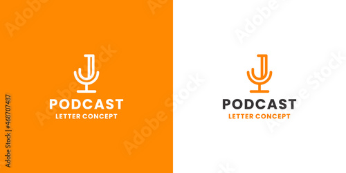 podcast and letter J logo design combination