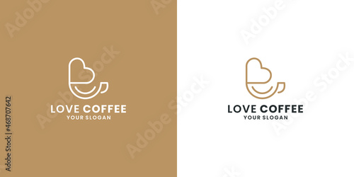 love coffee logo design line art with gold color