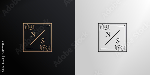 luxury letter N S logo branding. hand drawn nature letter logo design