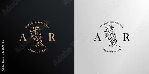 luxury logo branding. hand drawn nature letter A R logo design