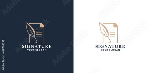 book and feather pen logo design with golden color