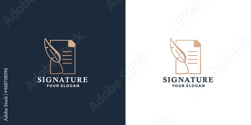 signature logo design with book and feather pen