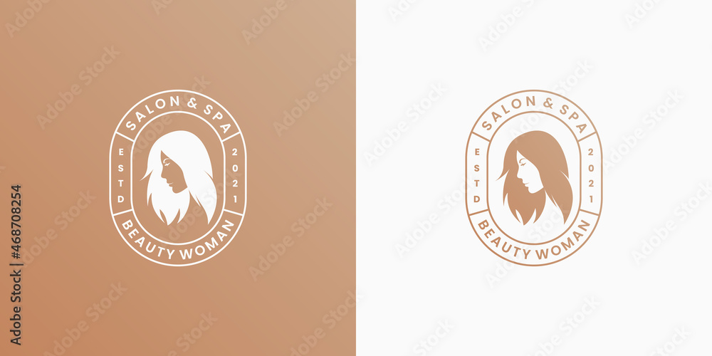 emblem woman salon logo design with golden color emblem woman salon logo design with golden color