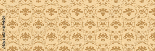 Background pattern with floral ornament in Victorian style on a beige background. Wallpaper, textile design texture. Vector illustration