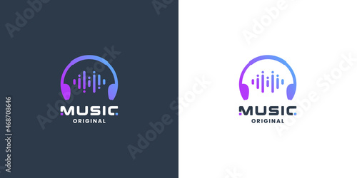 wave music logo design with gradient color