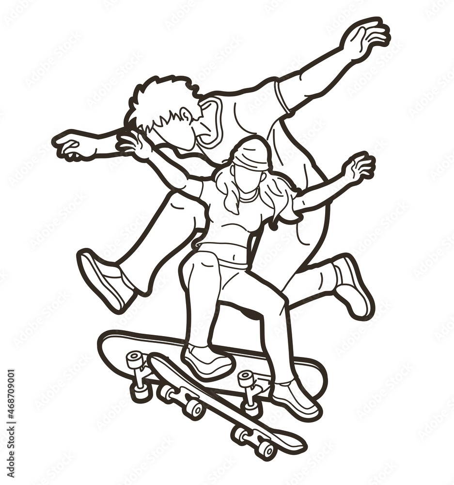Fototapeta premium Skateboarder Action Skateboard Players Extreme Sport Cartoon Graphic Vector