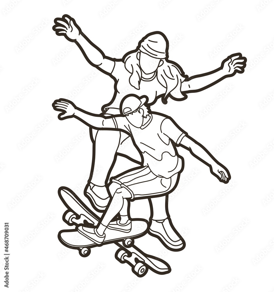 Fototapeta premium Skateboarder Action Skateboard Players Extreme Sport Cartoon Graphic Vector