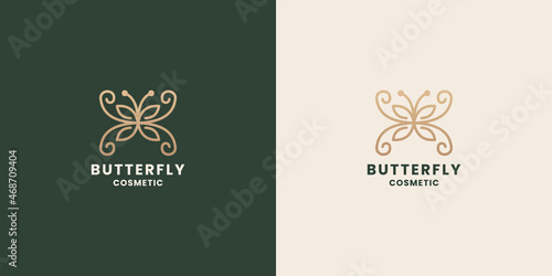 beauty butterfly combine with abstract flower logo design template
