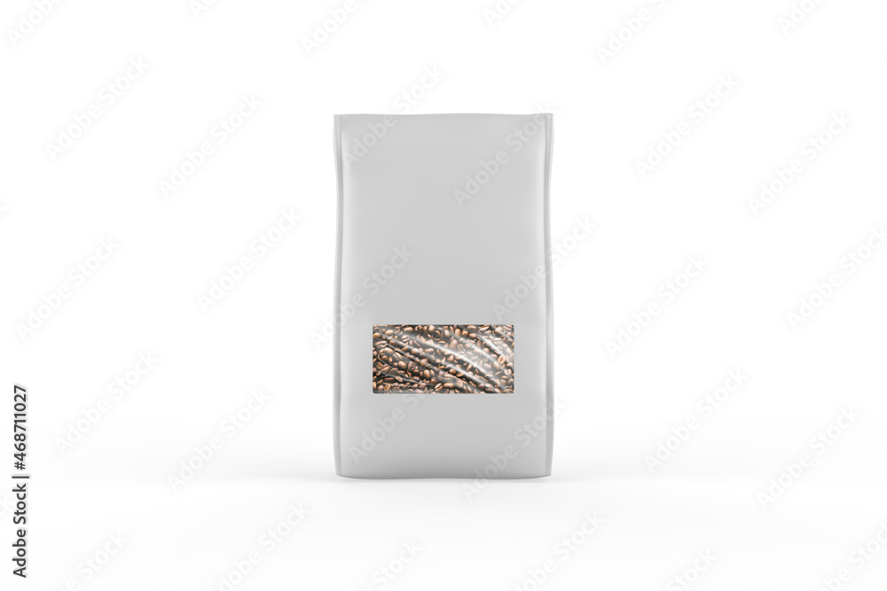 Realistic coffee bag mockup isolated on white background. Easy to use for your design, presentation. 3d illustration Realistic coffee bag mockup isolated on white background. Easy to use for your design, presentation. 3d illustration