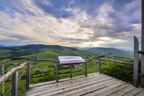 Vineyards landscape seeing from Mont Brouilly, Beaujolais