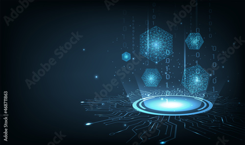  Blockchain technology.Isometric cube with connecting dots and lines.Isometric digital blocks connection of data depicting a cryptocurrency blockchain.