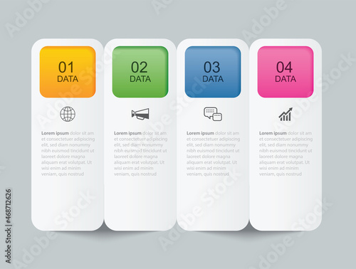 4 data infographics tab paper index template. Vector illustration abstract background.