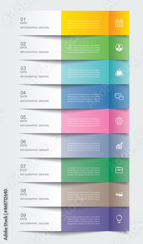9 data infographics tab paper index template. Vector illustration abstract background.