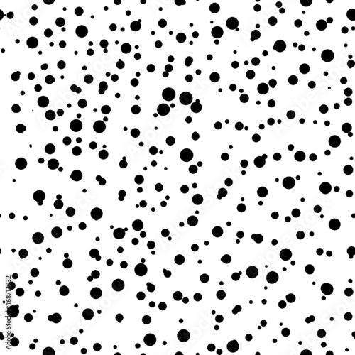 Abstract hand drown polka dots background. White dotted seamless pattern with black circles. Template design for invitation, poster, card, flyer, textile, fabric