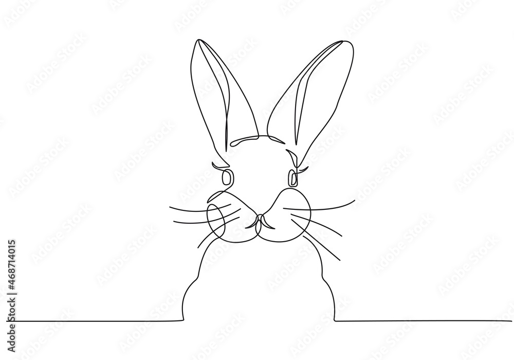 Fototapeta premium Cute Bunny Continuous One Line Drawing. Easter Card Line Art Style with Rabbit . Bunny Minimalist Contour Illustration for Spring Design. Vector EPS 10.