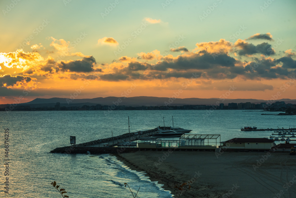 Obraz premium Sea view from the seaport of St. Vlas, Bulgaria