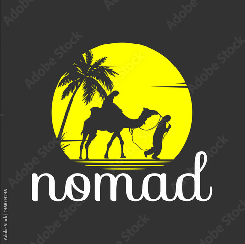 traveler silhouette logo with retro themed camel. logos suitable for travel agents
