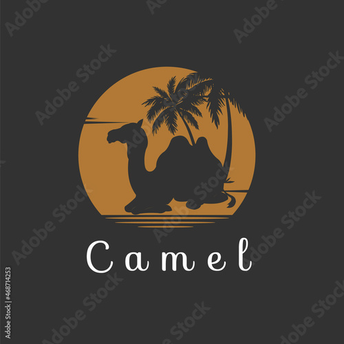 camel logo silhouette with coconut tree. logos that are suitable for arabic nuanced brands