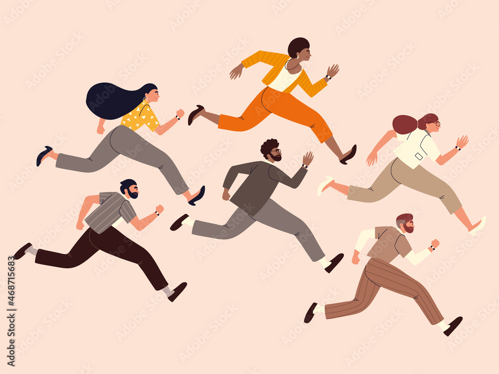 group of business people running