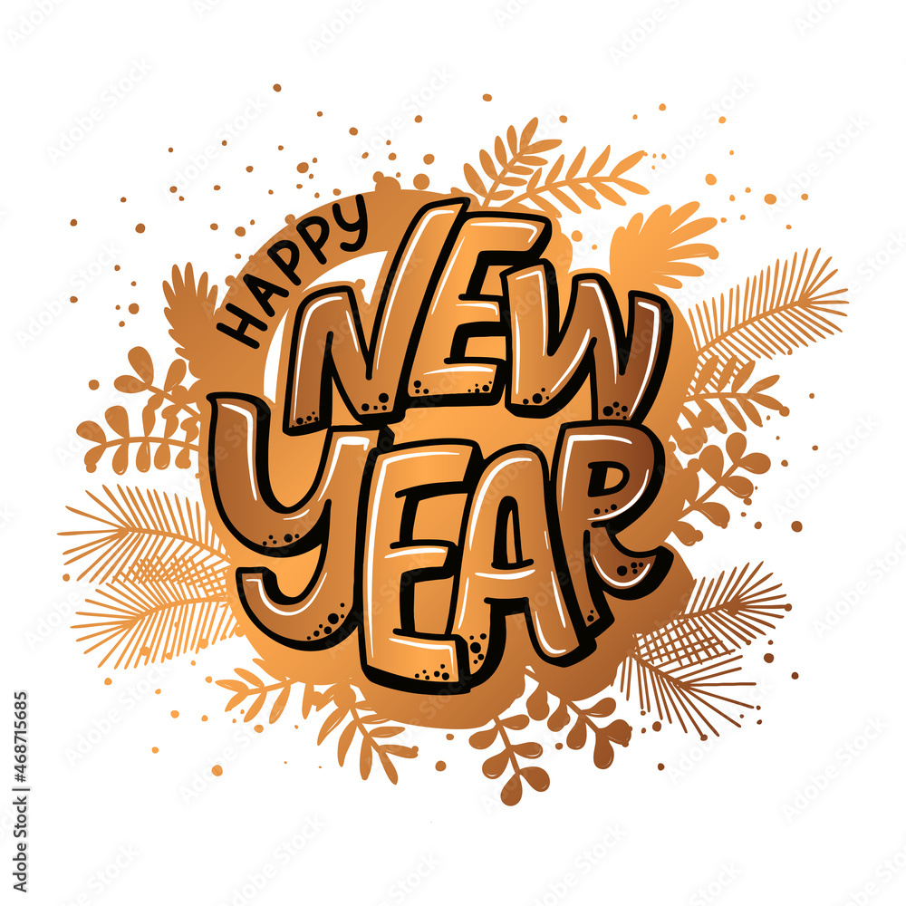 Happy New Year hand lettering calligraphy. Vector holiday illustration element. Typographic element for banner, poster, congratulations. Happy New Year hand lettering calligraphy. Vector holiday illustration element. Typographic element for banner, poster, congratulations.
