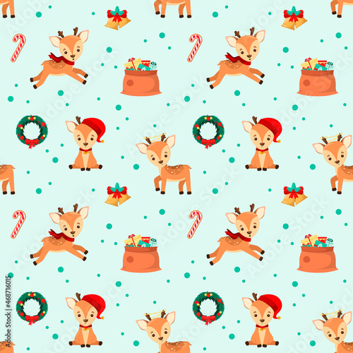 Christmas seamless pattern with cute fawns. 