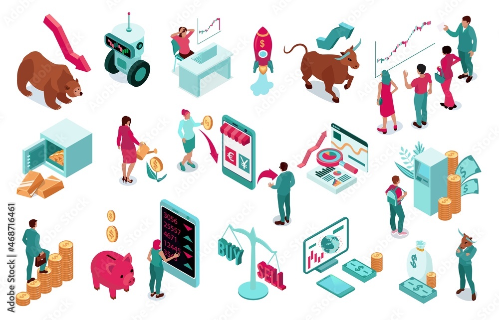 Investment Isometric Set Investment Isometric Set