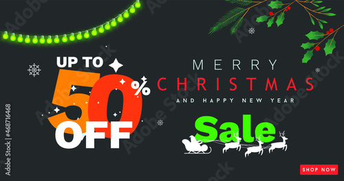 Christmas and New Year website sale banner 50% vector design