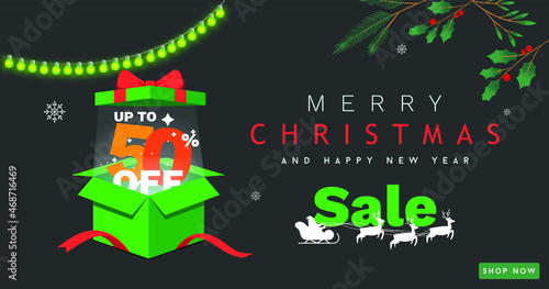 Christmas and New Year website sale banner vector design
