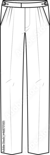 straight cut pleated pant adjustable waist band slant pocket trouser flat sketch vector illustration