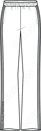 side stripe elastic waist boot cut pant flat sketch vector illustration