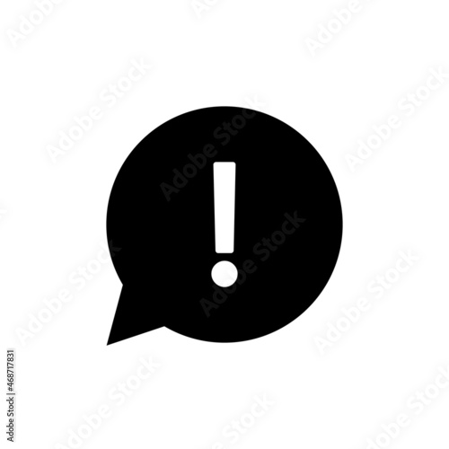 Exclamation mark in speech bubble icon. Chat message icon. Answer or information symbol in a circle. Raster pictogram.