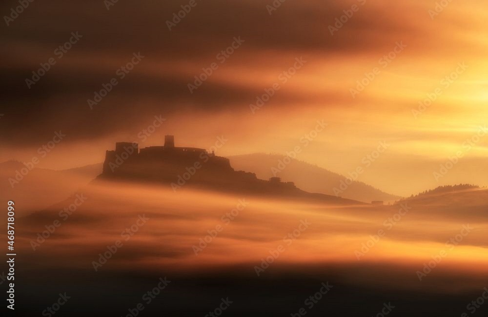 sunset over the castle