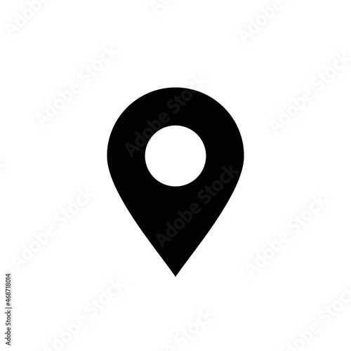 Geolocation map marker label. Map pointer icon. Address designation. GPS location symbol. Pin point sign. Vector pictogram.
