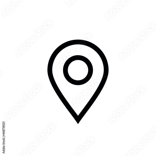 Geolocation map marker label. Map pointer icon. Address designation. GPS location symbol. Pin point sign. Vector pictogram.