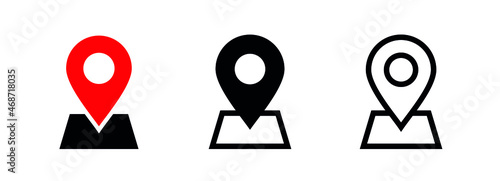 A set of geolocation map labels, marker. Map pointer icon. Address designation. GPS location symbol. Pin point sign. Vector pictogram.