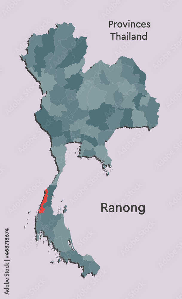 Vector map country Thailand and region Ranong