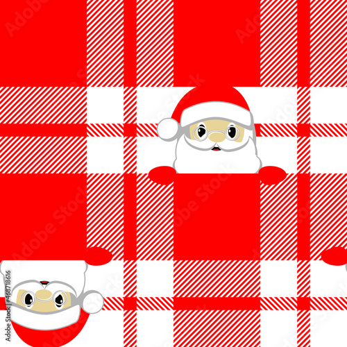 Printed check seamless pattern with Santa Claus face. Christmas illustrtion.