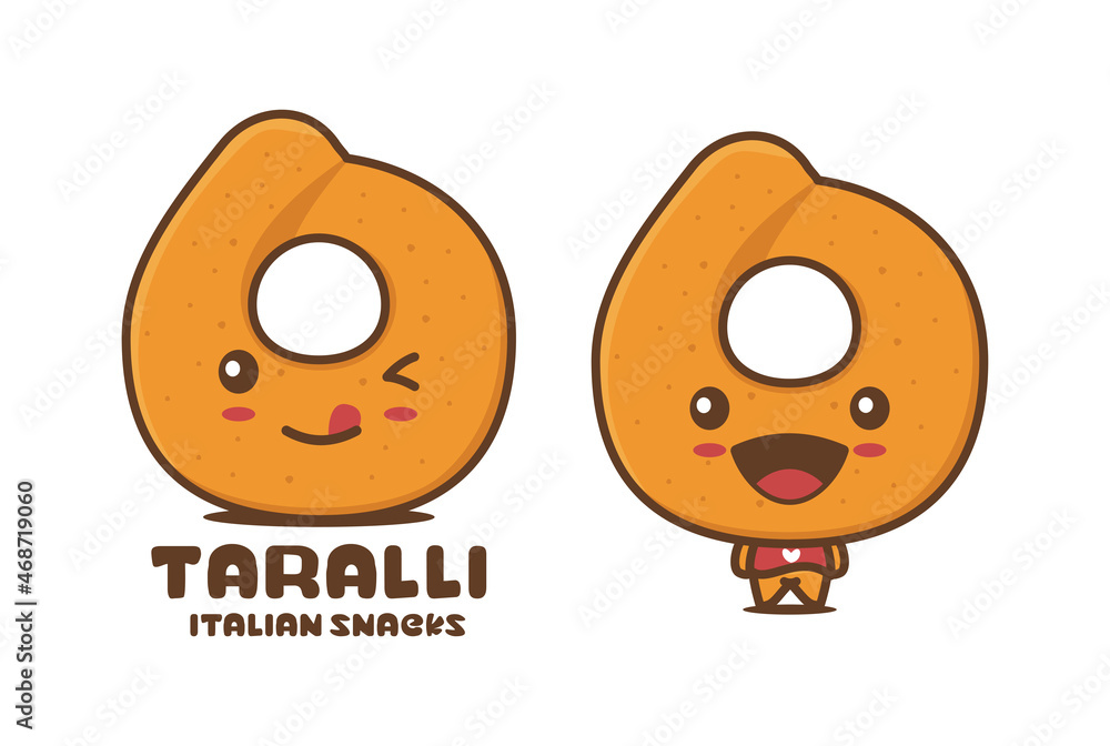 funny taralli cartoon mascot, italian traditional bread vector illustration funny taralli cartoon mascot, italian traditional bread vector illustration
