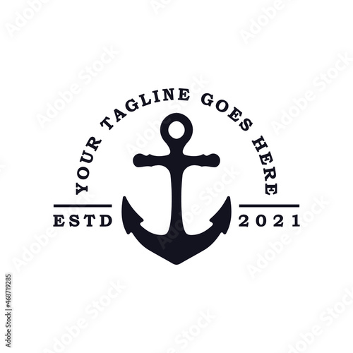 An elegant anchor icon logo, port vector, skipper illustration design, vintage style logo applied for Business Industry logo design inspiration.