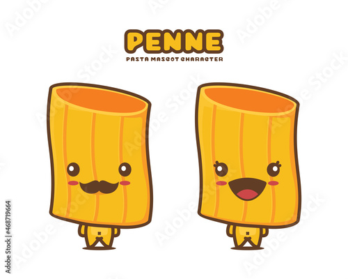 cute penne cartoon mascot, pasta vector illustration