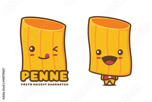 cute penne cartoon mascot, pasta vector illustration