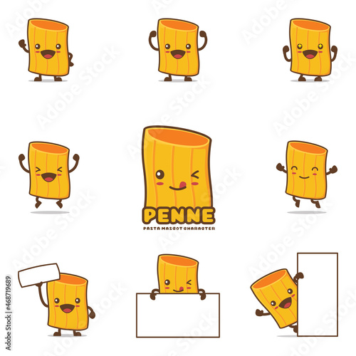 cute penne cartoon, pasta vector illustration, with happy facial expressions and different poses