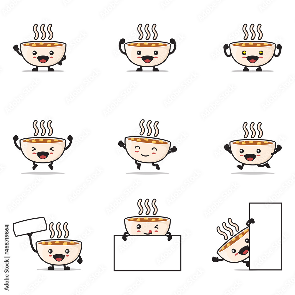 cute miso soup cartoon, japanese cuisine vector illustration, with