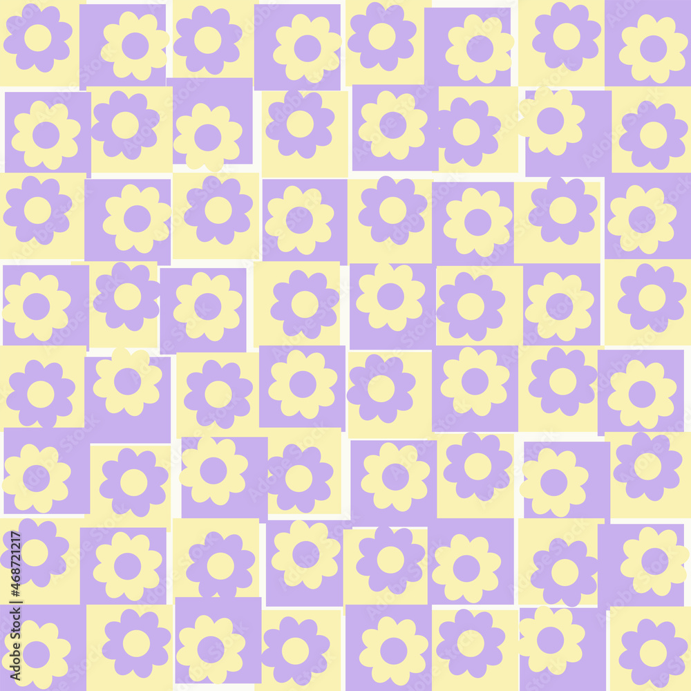 Optical illusion geometric seamless pattern. Abstract stylized geometrical flowers, simple shapes, vector illustration. Bright colors. 60s, 70s style