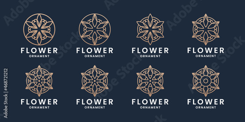 set of luxury monogram flower ornament logo design with golden color