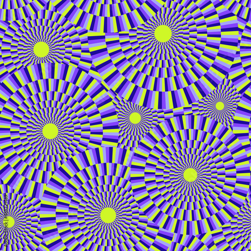 Mesmerizing seamless pattern. Optical illusion vector illustration. Hypno, Psychedelic, mindblowing. 60s, 70s style